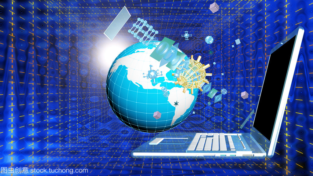 地球与笔记本电脑 连接技术的抽象背景